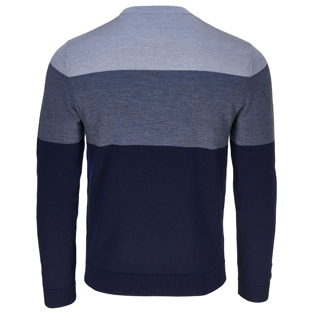 Isobaa | Mens Merino Block Stripe Sweater (Navy/Denim/Sky) | Discover effortless style and exceptional comfort with our extrafine 9-gauge Merino wool crew neck sweater.
