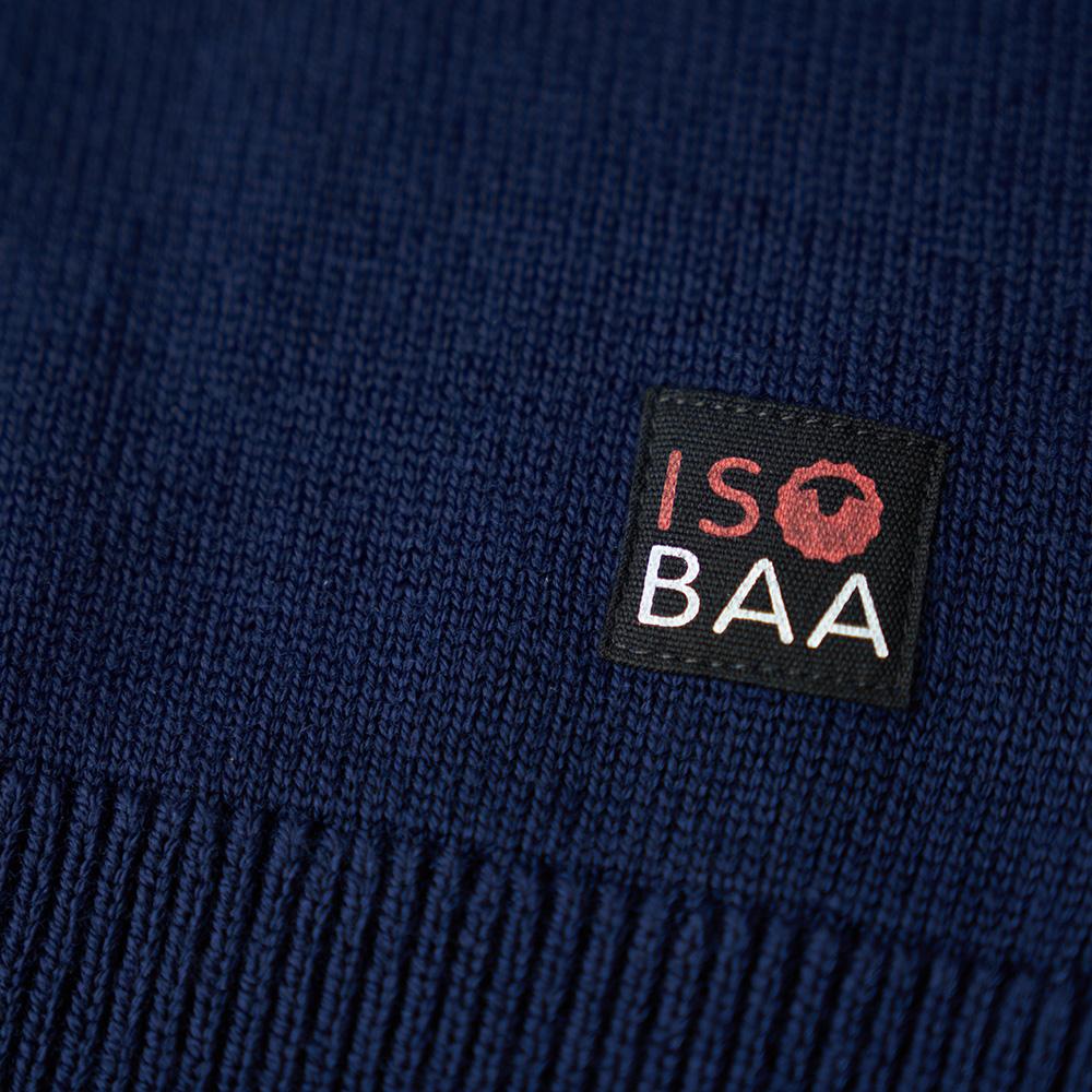 Isobaa | Mens Merino Block Stripe Sweater (Navy/Denim/Sky) | Discover effortless style and exceptional comfort with our extrafine 9-gauge Merino wool crew neck sweater.