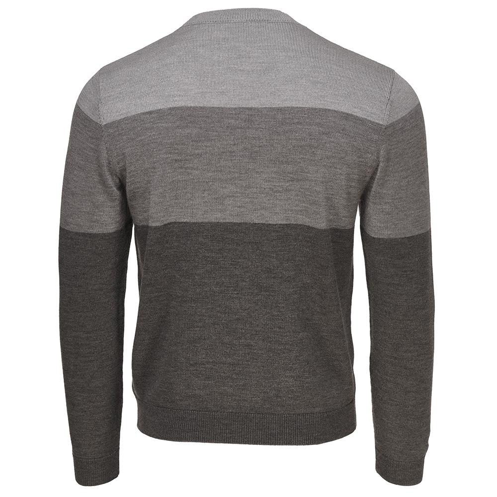 Isobaa | Mens Merino Block Stripe Sweater (Smoke/Grey/Charcoal) | Discover effortless style and exceptional comfort with our  extrafine 9-gauge Merino wool crew neck sweater.