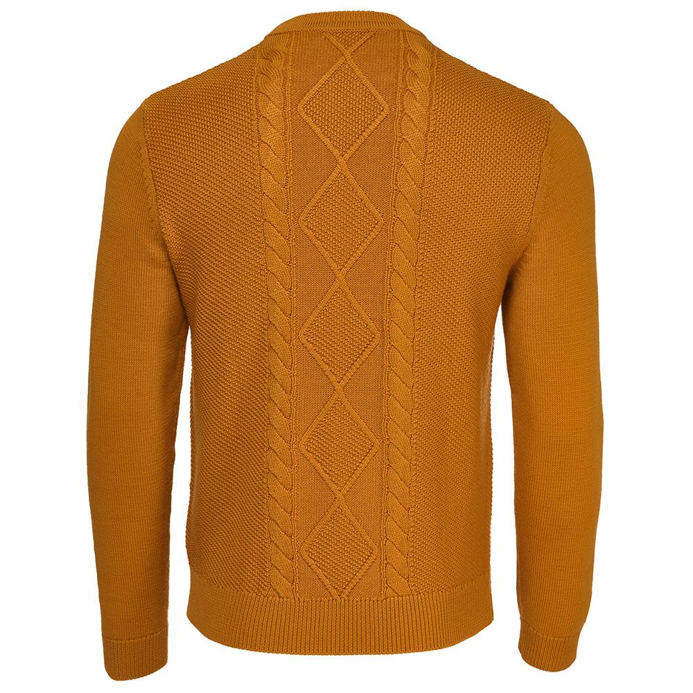 Isobaa | Mens Merino Cable Sweater (Mustard) | Experience timeless style and outdoor-ready performance with our Merino wool crew neck sweater.