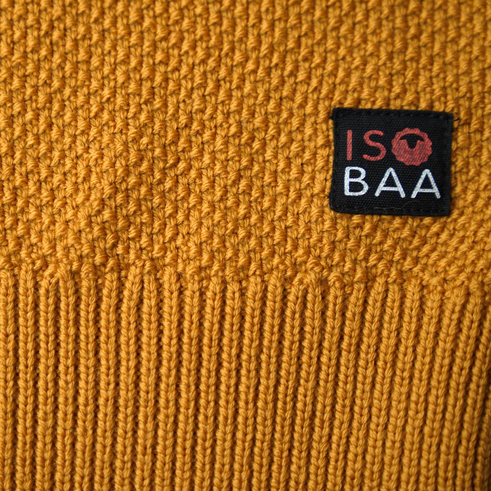 Isobaa | Mens Merino Cable Sweater (Mustard) | Experience timeless style and outdoor-ready performance with our Merino wool crew neck sweater.