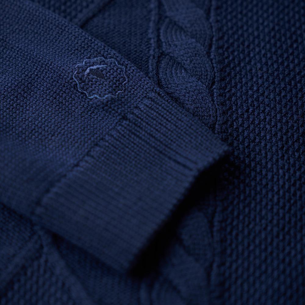 Isobaa | Mens Merino Cable Sweater (Navy) | Experience timeless style and outdoor-ready performance with our Merino wool crew neck sweater.