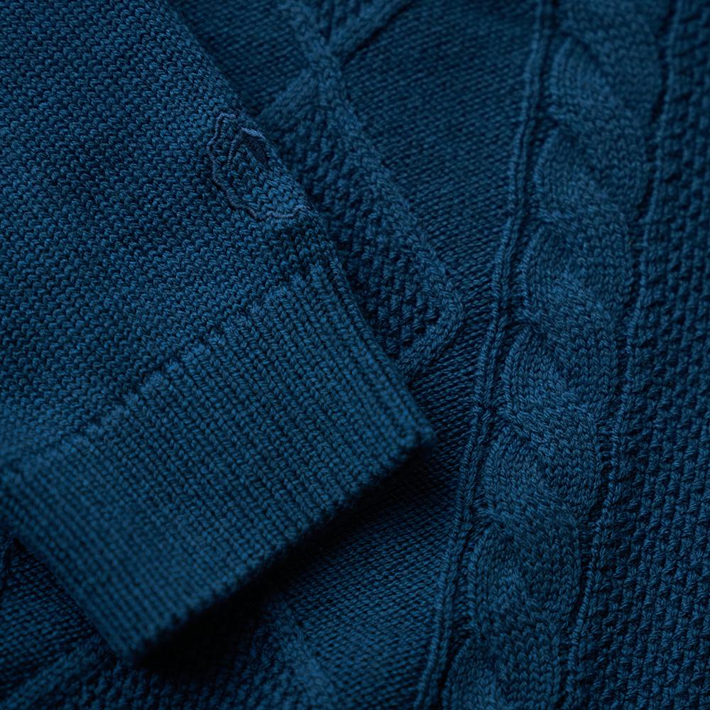 Isobaa | Mens Merino Cable Sweater (Petrol) | Experience timeless style and outdoor-ready performance with our Merino wool crew neck sweater.