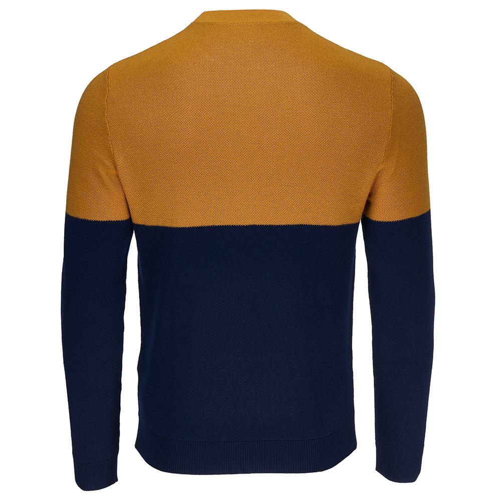 Isobaa | Mens Merino Honeycomb Sweater (Navy/Mustard) | The perfect blend of function and elegance in our extrafine 12-gauge Merino wool crew neck sweater.