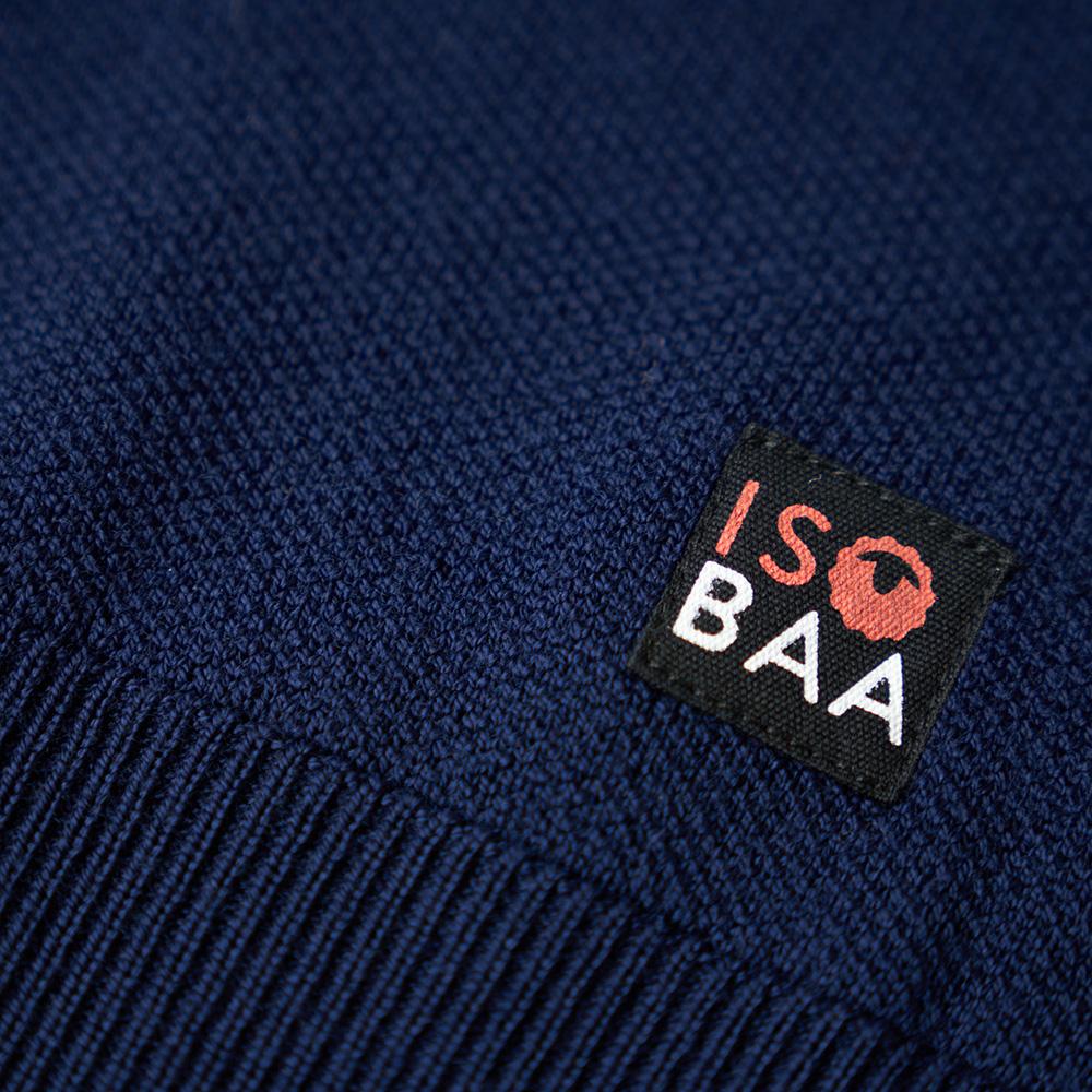 Isobaa | Mens Merino Honeycomb Sweater (Navy/Mustard) | The perfect blend of function and elegance in our extrafine 12-gauge Merino wool crew neck sweater.