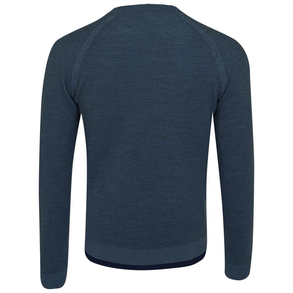 Isobaa | Mens Merino Moss Stitch Sweater (Denim/Navy) | Discover timeless style and outdoor-ready comfort with our extrafine Merino wool crew neck sweater.