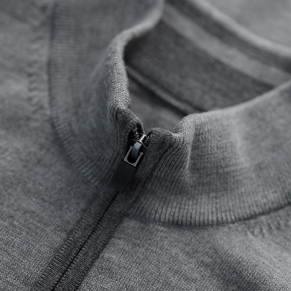 Isobaa | Mens Zip Neck Sweater (Charcoal/Smoke) | Experience premium comfort, and refined style with our Merino wool zip-neck sweater.