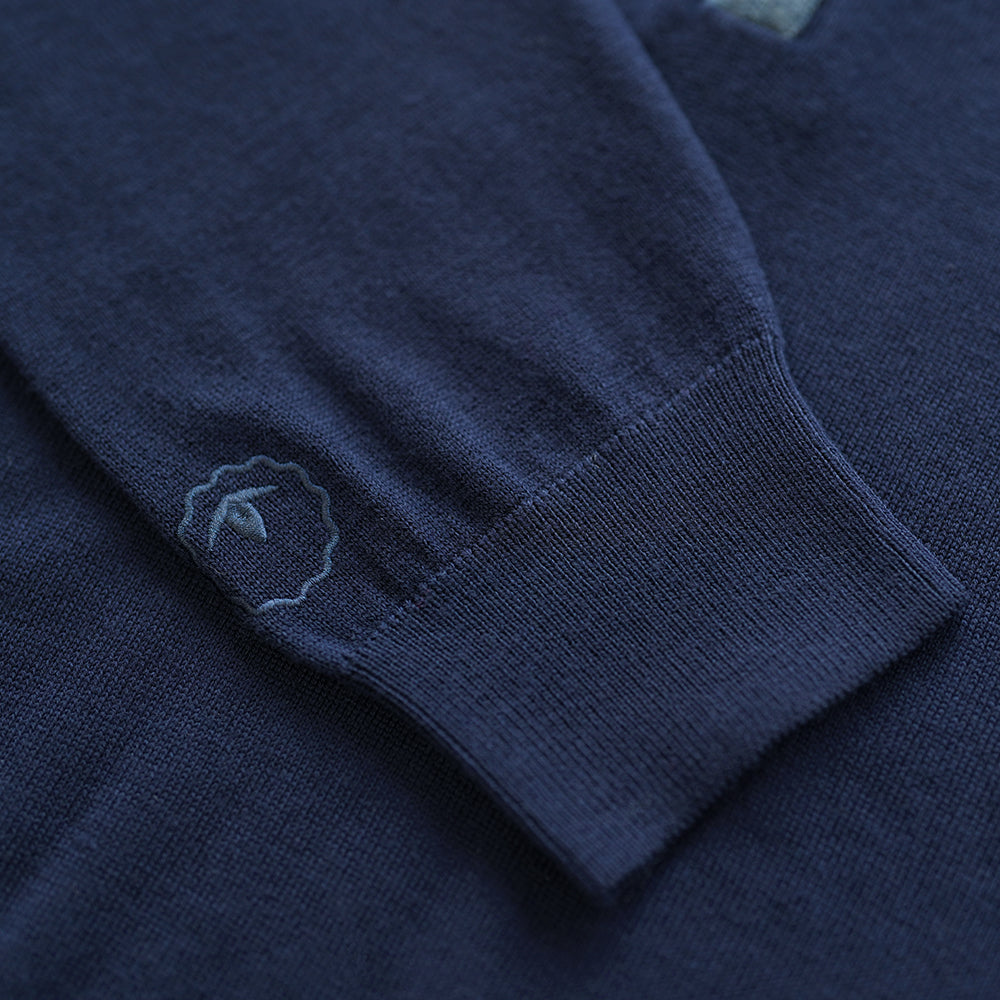 Isobaa | Mens Zip Neck Sweater (Navy/Denim) | Experience premium comfort, and refined style with our Merino wool zip-neck sweater.