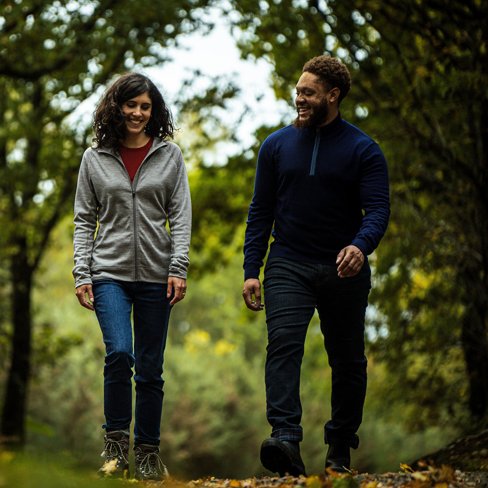 Isobaa | Mens Zip Neck Sweater (Navy/Denim) | Experience premium comfort, and refined style with our Merino wool zip-neck sweater. | Model: Shaquille