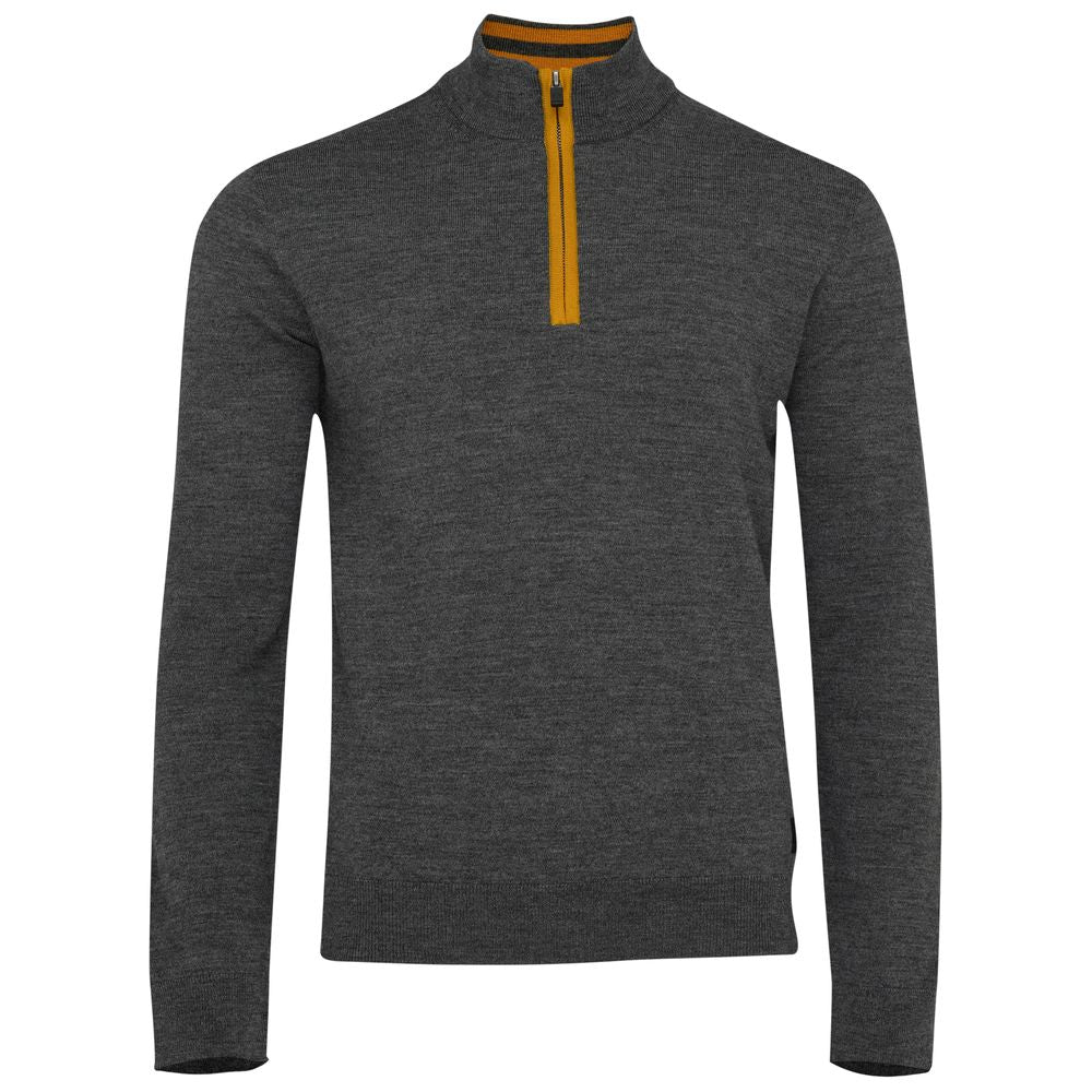 Isobaa | Mens Zip Neck Sweater (Smoke/Mustard) | Experience premium comfort, and refined style with our Merino wool zip-neck sweater.