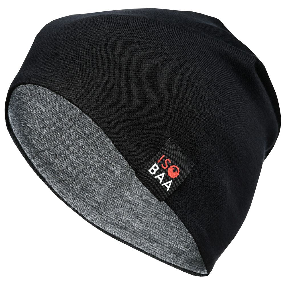 Isobaa | Merino 230 Beanie (Black/Smoke) | Isobaa's double-layered Merino beanie is your key to warmth & comfort in any season.