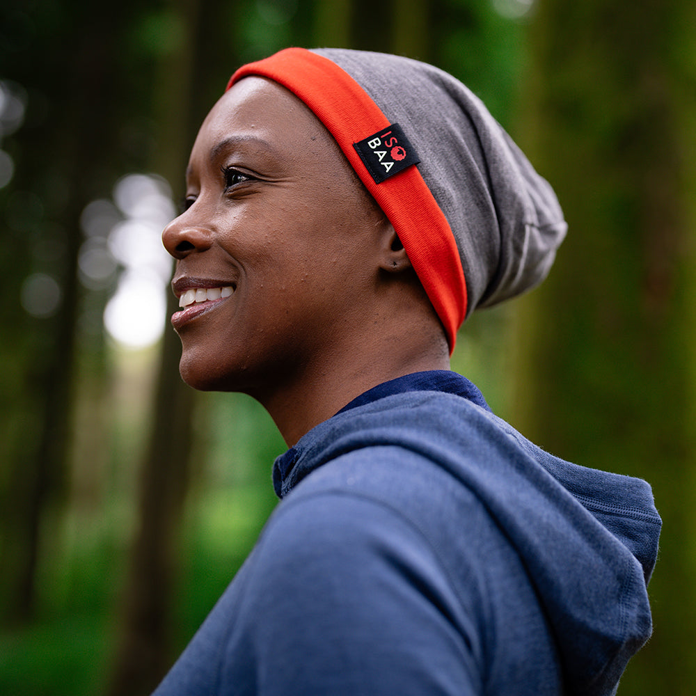 Isobaa | Merino 230 Beanie (Charcoal/Orange) | Isobaa's double-layered Merino beanie is your key to warmth & comfort in any season.