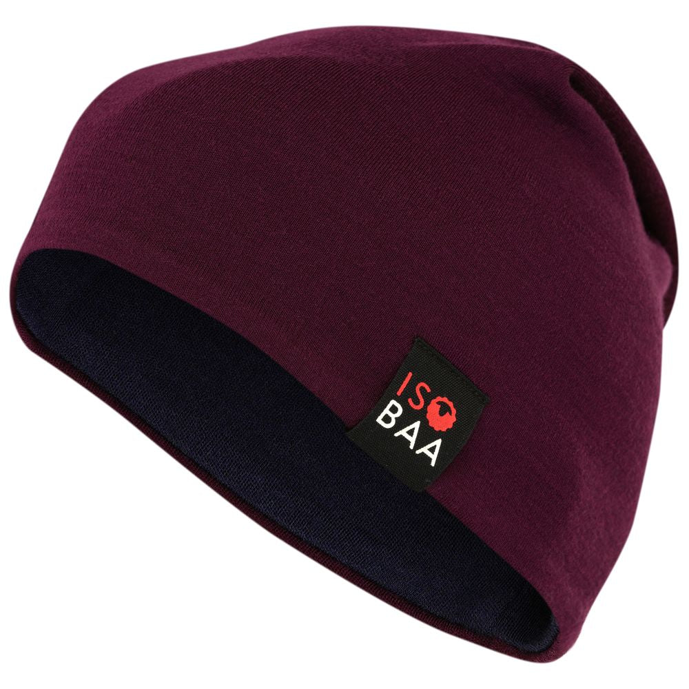 Isobaa | Merino 230 Beanie (Wine/Navy) | Isobaa's double-layered Merino beanie is your key to warmth & comfort in any season.