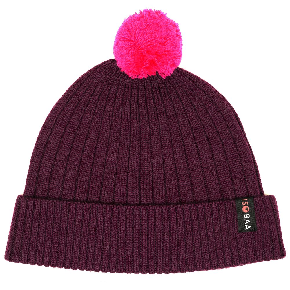 Isobaa | Merino Bobble Beanie (Wine/Fuchsia) | Stay warm and stylish with Isobaa's extra-fine Merino bobble beanie! Its cosy warmth, playful bobble, and classic rib-knit design will make it your go-to winter essential for hikes, city strolls, and everything in between.