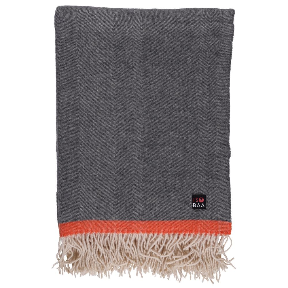 Isobaa | Merino Herringbone Throw (Charcoal/Orange Stripe) | Wrap yourself in pure comfort with Isobaa's super-soft Merino throw.