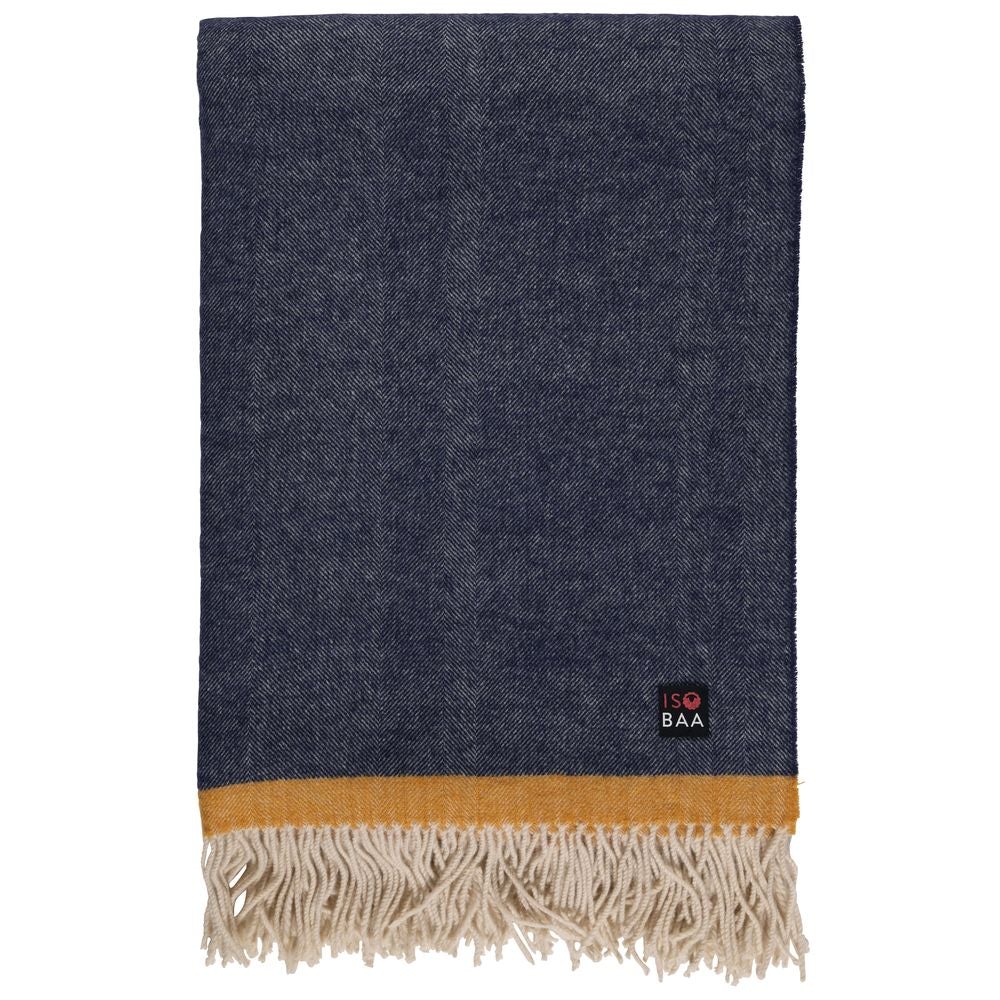 Isobaa | Merino Herringbone Throw (Navy/Mustard Stripe) | Wrap yourself in pure comfort with Isobaa's super-soft Merino throw.