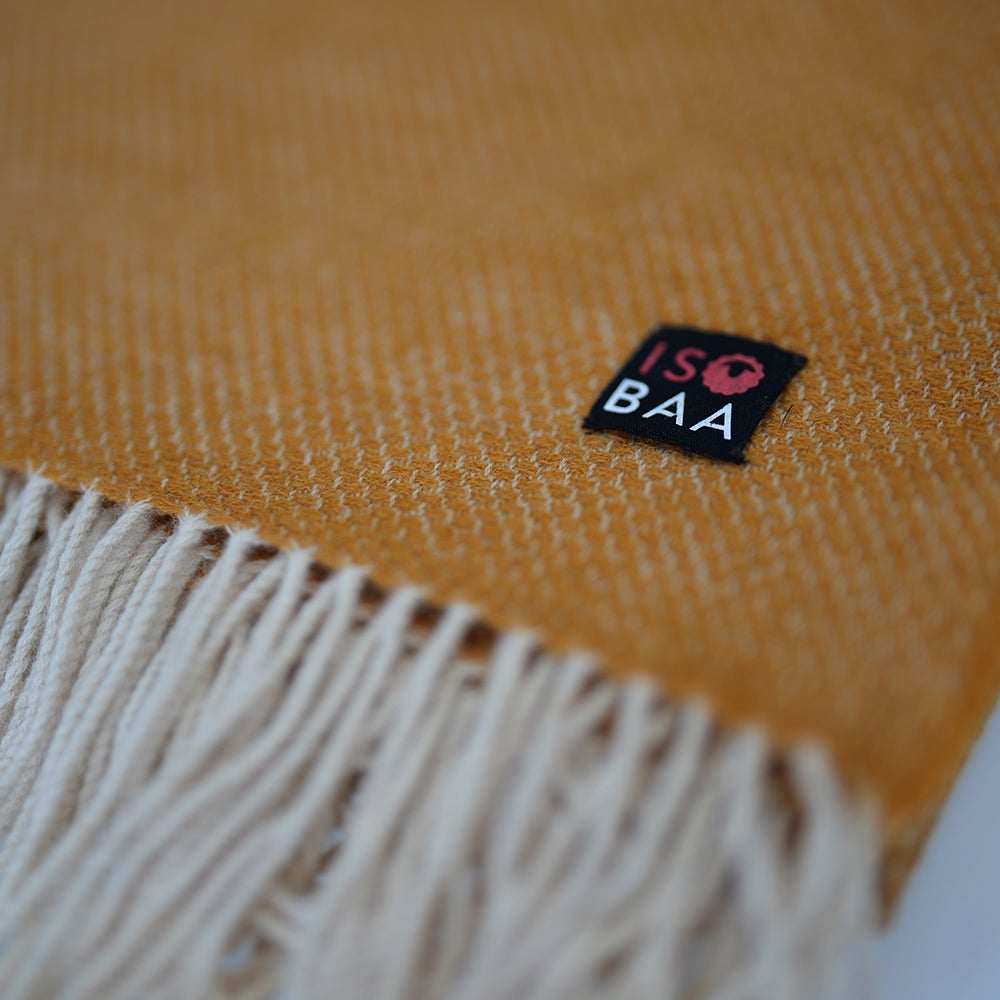Isobaa | Merino Honeycomb Throw (Mustard) | Our Merino Honeycomb throw is made from our super-soft extra-fine Merino wool.