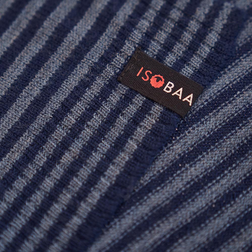 Isobaa | Merino Mini Stripe Scarf (Navy/Denim) | Stay cosy and stylish with Isobaa's mini-striped scarf, crafted from luxuriously soft extra-fine Merino wool.