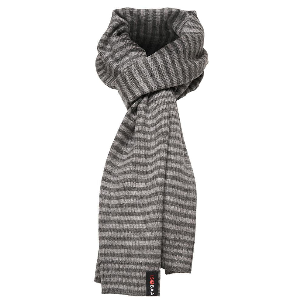 Isobaa | Merino Mini Stripe Scarf (Smoke/Charcoal) | Stay cosy and stylish with Isobaa's mini-striped scarf, crafted from luxuriously soft extra-fine Merino wool.