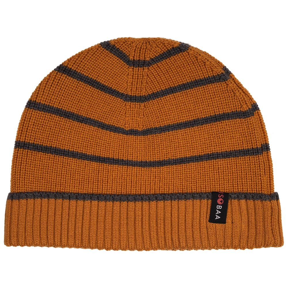 Isobaa | Merino Stripe Beanie (Mustard/Smoke) | Wrap yourself in cosy warmth with Isobaa's Merino beanie.