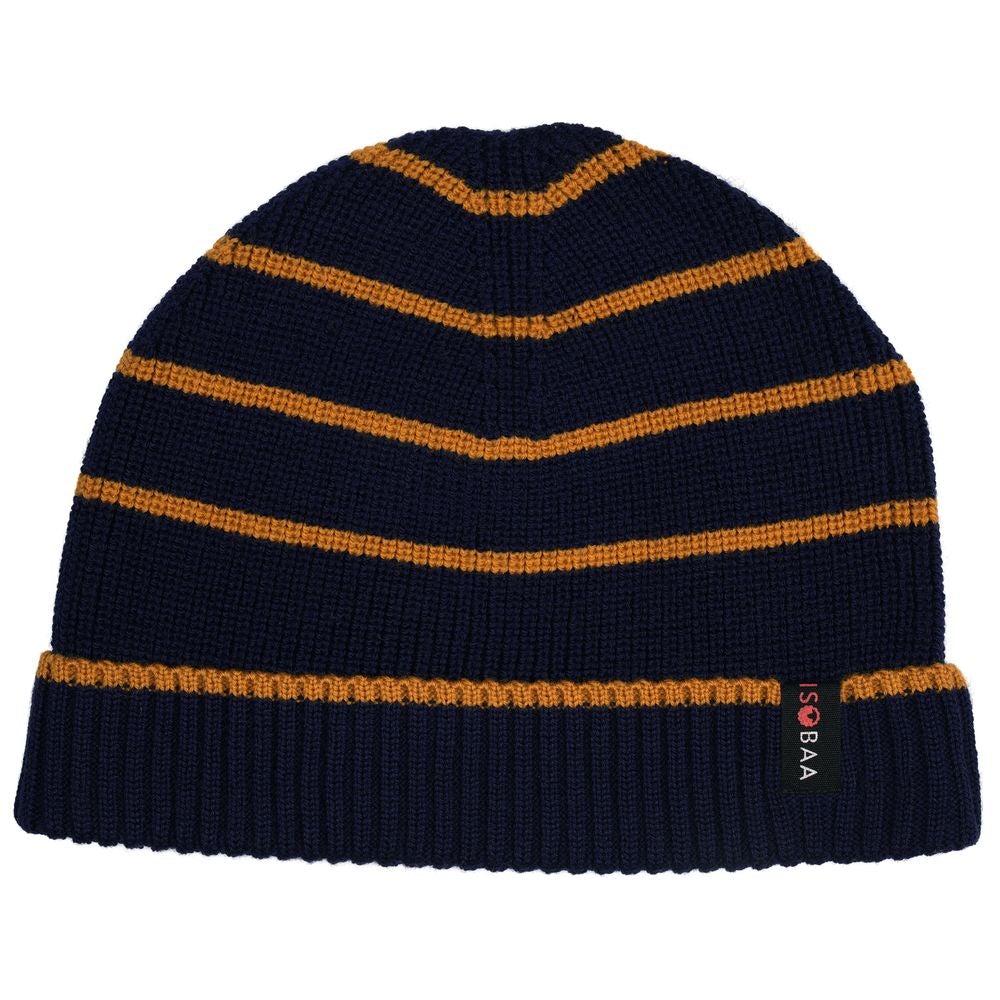 Isobaa | Merino Stripe Beanie (Navy/Mustard) | Wrap yourself in cosy warmth with Isobaa's Merino beanie.