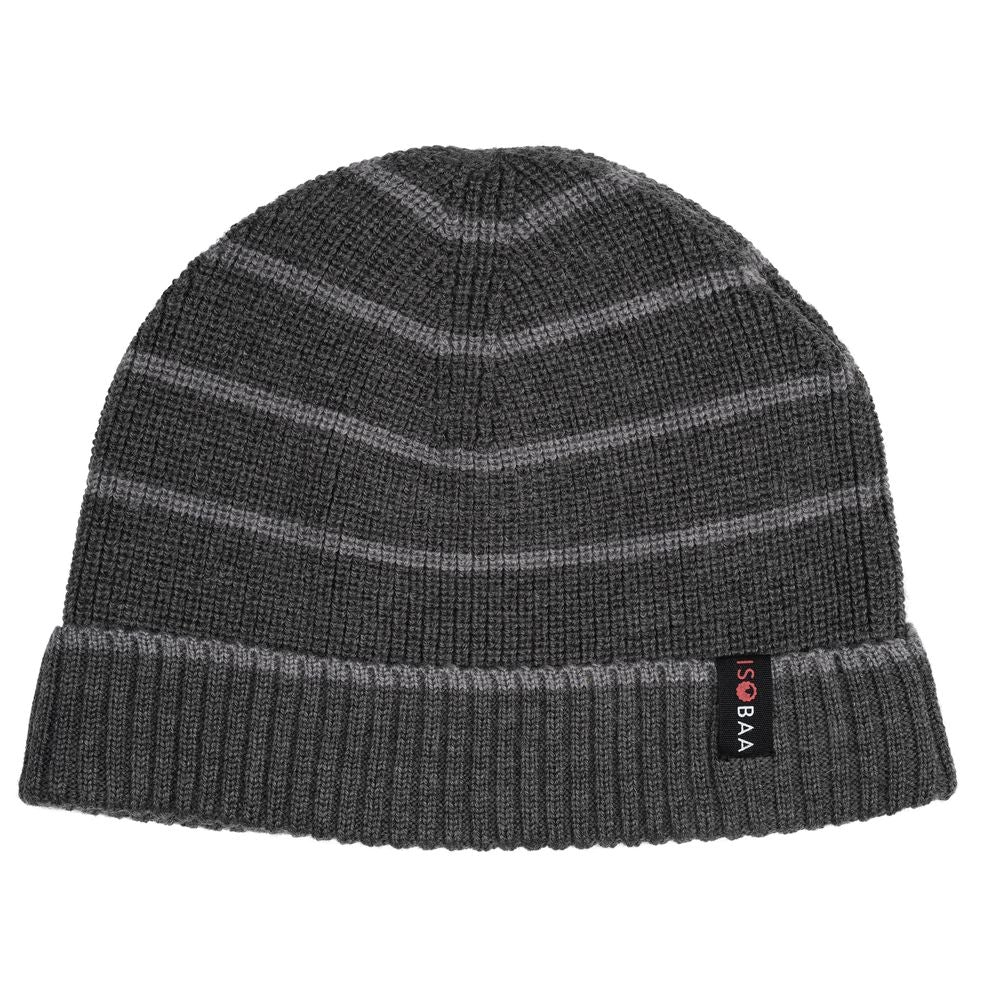 Isobaa | Merino Stripe Beanie (Smoke/Charcoal) | Wrap yourself in cosy warmth with Isobaa's Merino beanie.