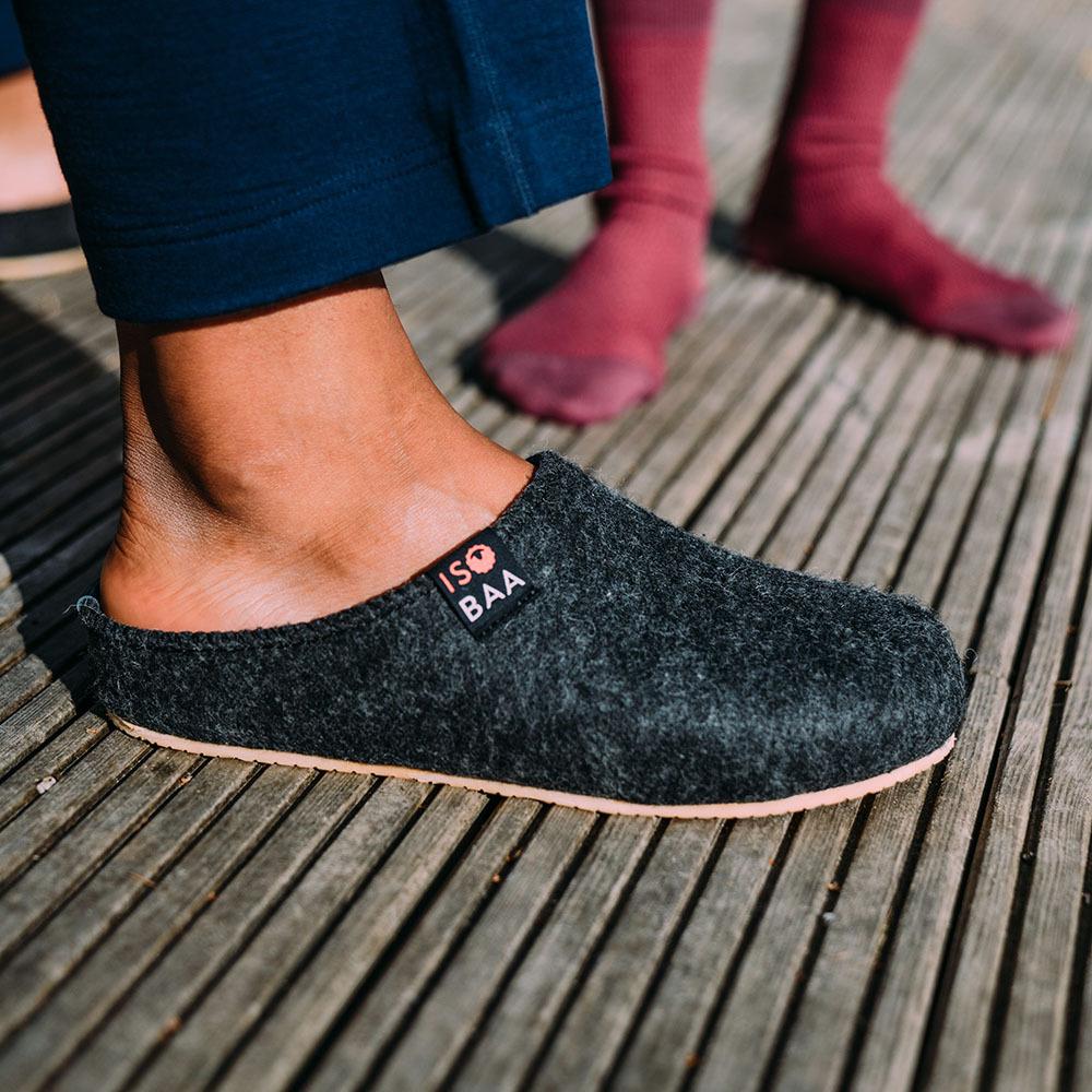 Isobaa | Merino Wool Blend Slippers (Smoke/Orange) | Comfort that lasts – Isobaa's Merino blend slippers are your companions for relaxation both indoors and out.