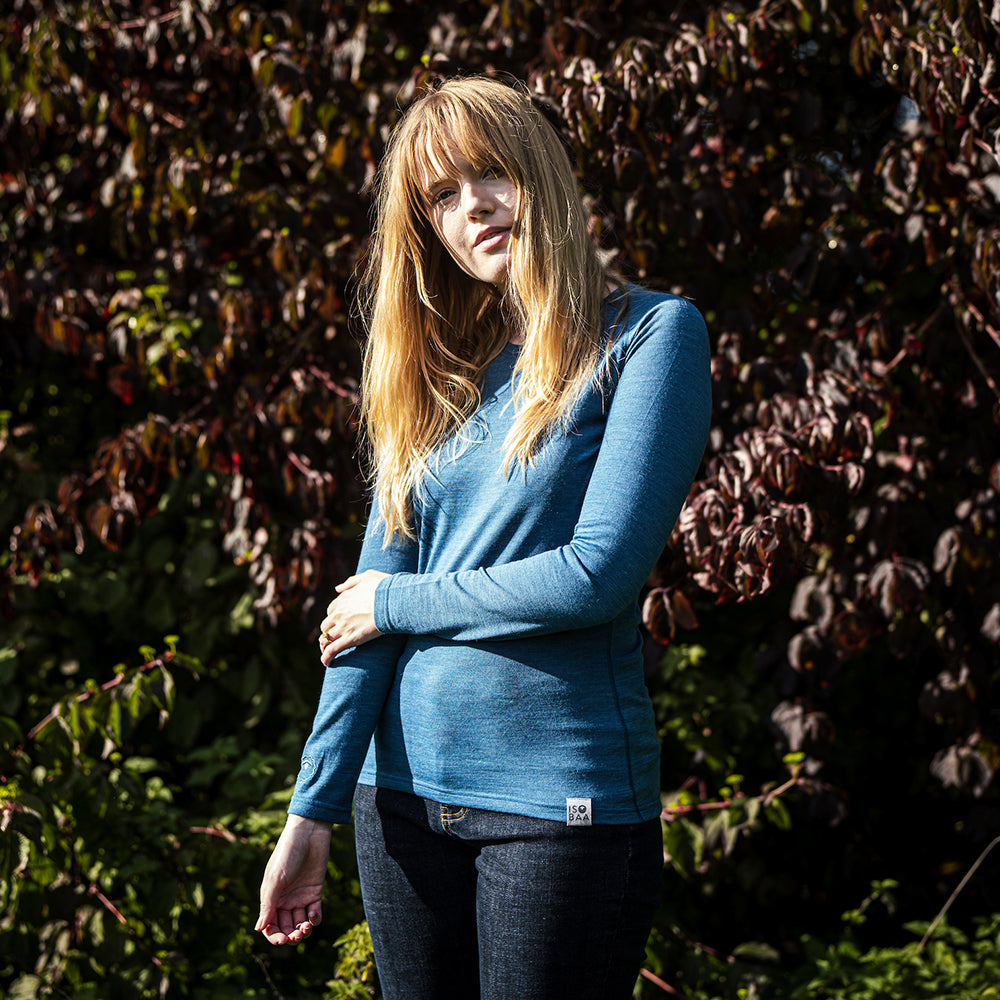 Isobaa | Womens IsoSoft 180 Long Sleeve Crew (Teal) | The ultimate adventure top. | Model: Natasha