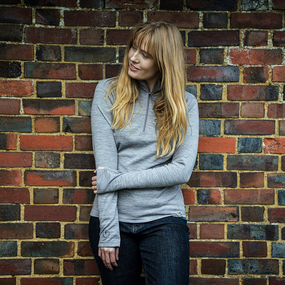 Isobaa | Womens IsoSoft 240 Zip Neck (Grey) | Gear up for the outdoors with Isobaa's ultimate Merino zip top. | Model: Natasha