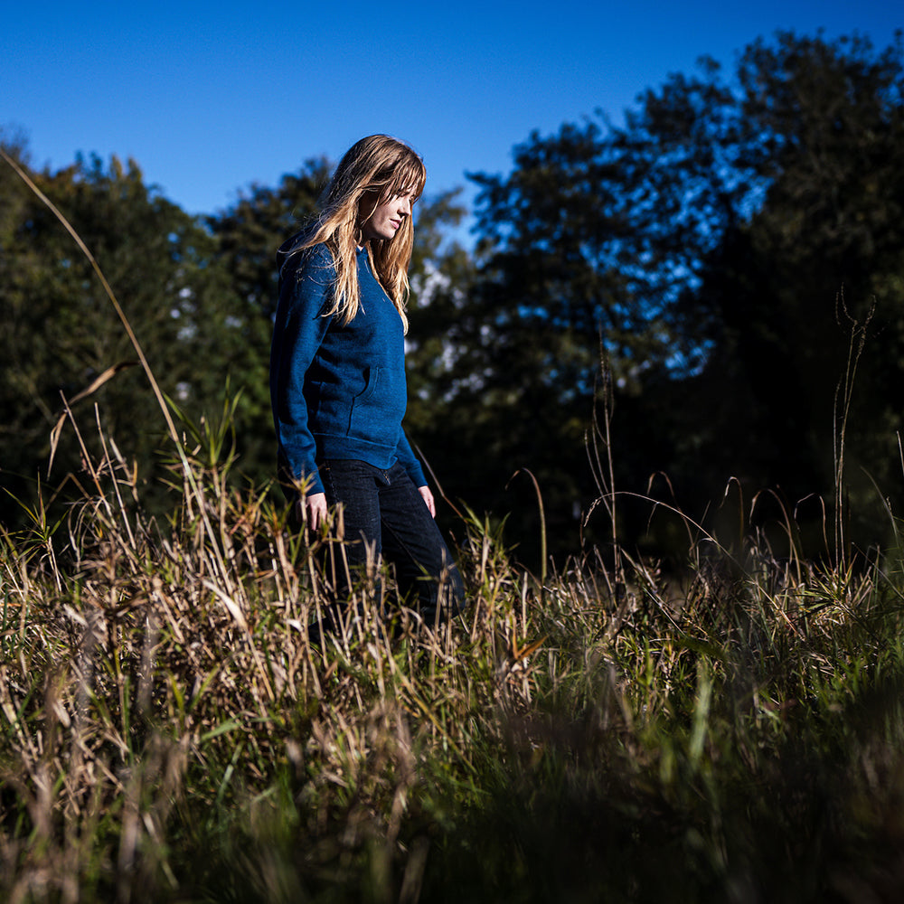 Isobaa | Womens LUX Hoodie (Petrol/Sky) | Discover the pinnacle of comfort with Isobaa's 100% Merino double-knit hoodie. | Model: Natasha