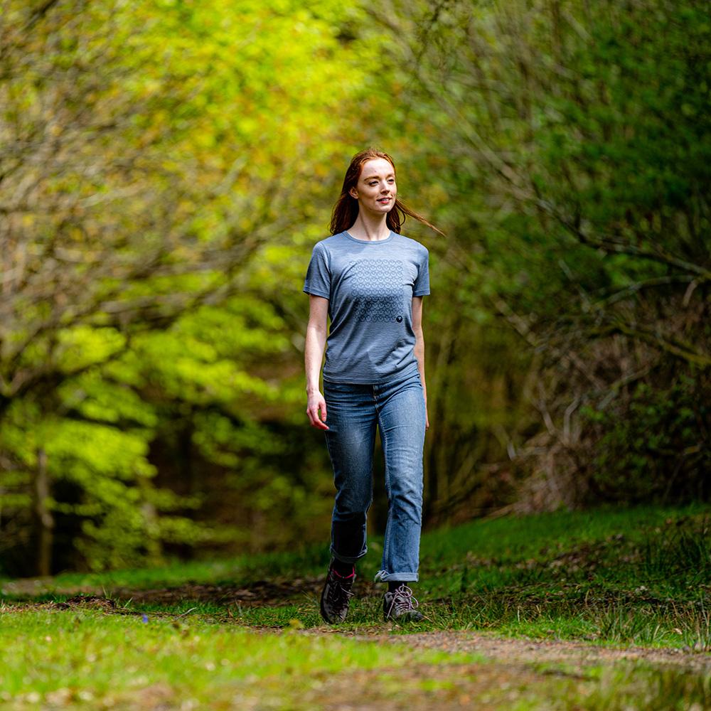 Isobaa | Womens Merino 150 Odd One Out Tee (Sky) | Gear up for everyday adventures, big and small, with Isobaa's superfine Merino Tee. | Model: Sophie