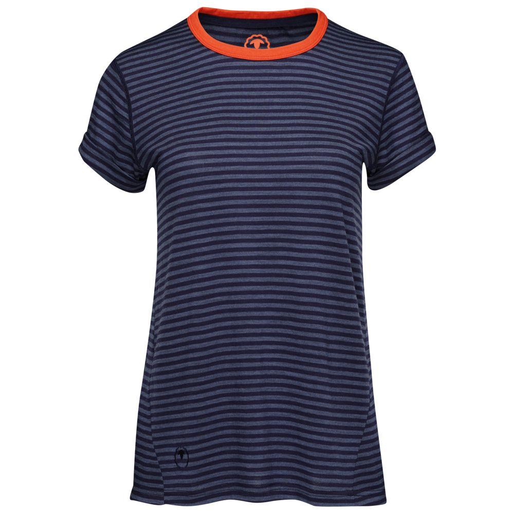 Isobaa | Womens Merino 150 Roll Sleeve Tee (Mini Stripe Navy/Denim) | Our superfine Merino T-shirt performs everywhere from outdoor adventures to coffee dates.