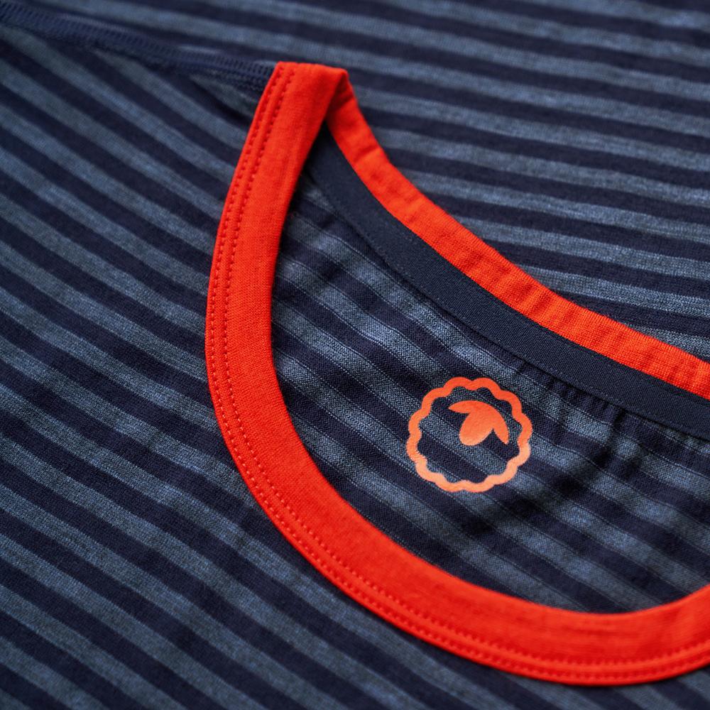 Isobaa | Womens Merino 150 Roll Sleeve Tee (Mini Stripe Navy/Denim) | Our superfine Merino T-shirt performs everywhere from outdoor adventures to coffee dates.