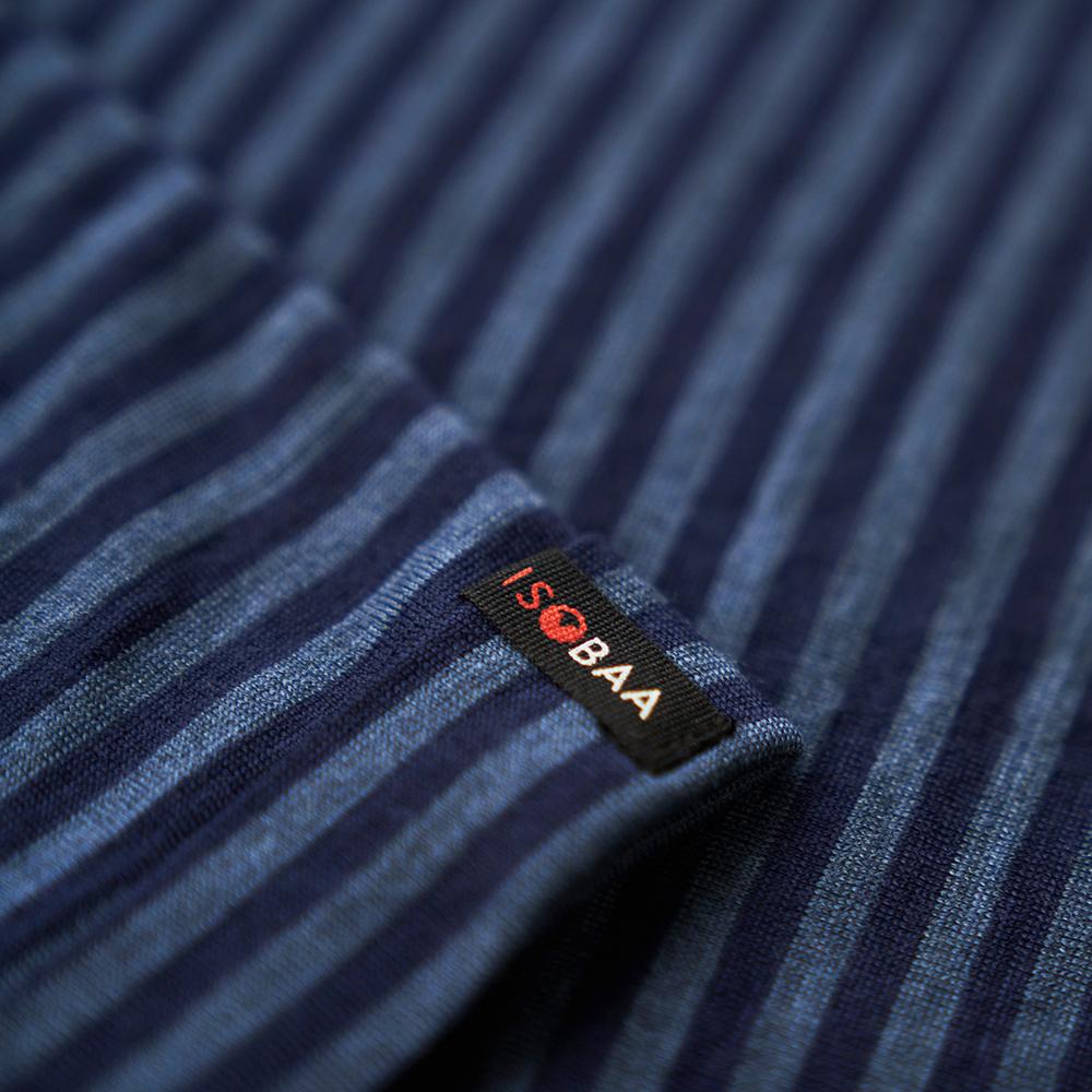 Isobaa | Womens Merino 150 Roll Sleeve Tee (Mini Stripe Navy/Denim) | Our superfine Merino T-shirt performs everywhere from outdoor adventures to coffee dates.