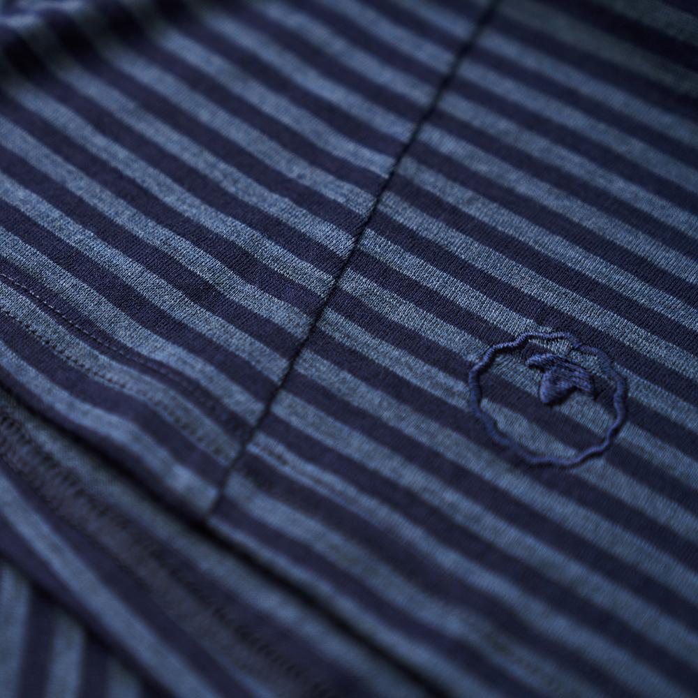 Isobaa | Womens Merino 150 Roll Sleeve Tee (Mini Stripe Navy/Denim) | Our superfine Merino T-shirt performs everywhere from outdoor adventures to coffee dates.