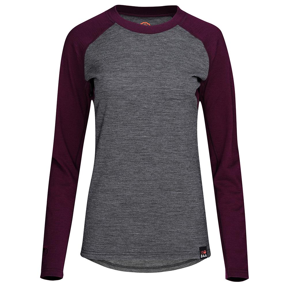 Isobaa | Womens Merino 180 Baseball Crew (Smoke/Wine) | Experience the power of Merino wool with this ultimate outdoor base layer.
