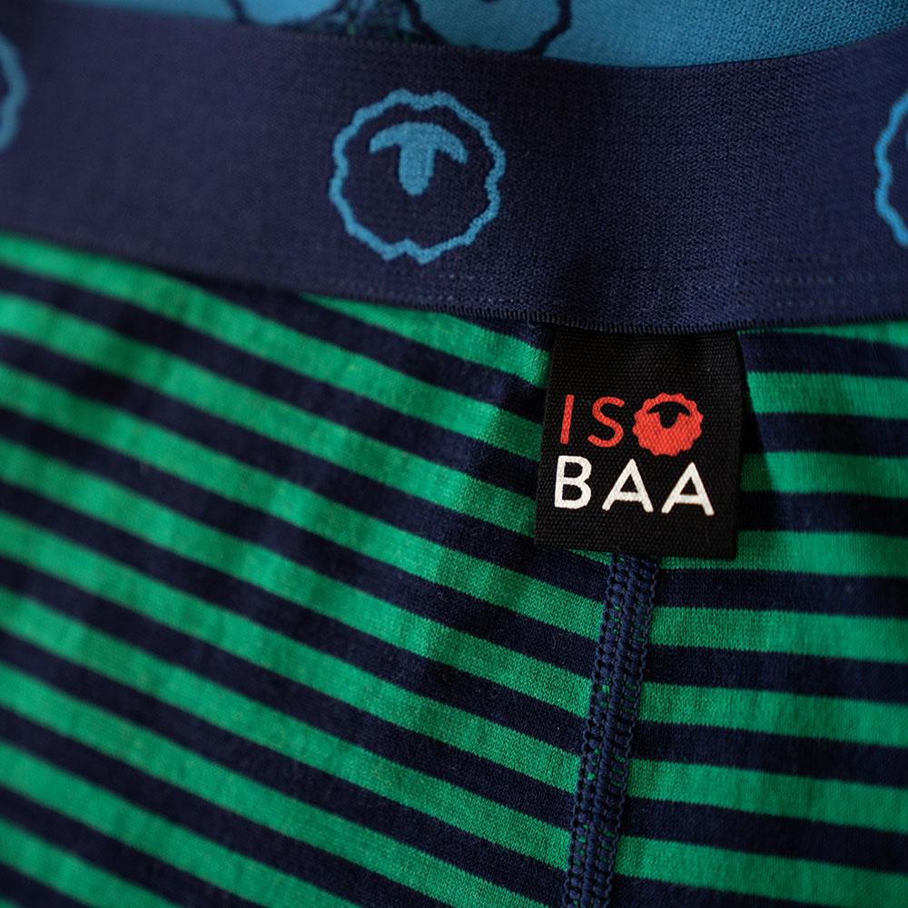 Isobaa | Womens Merino 180 Hipster Shorts (Mini Stripe Navy/Green) | Conquer any activity in comfort with Isobaa's superfine Merino hipster shorts.