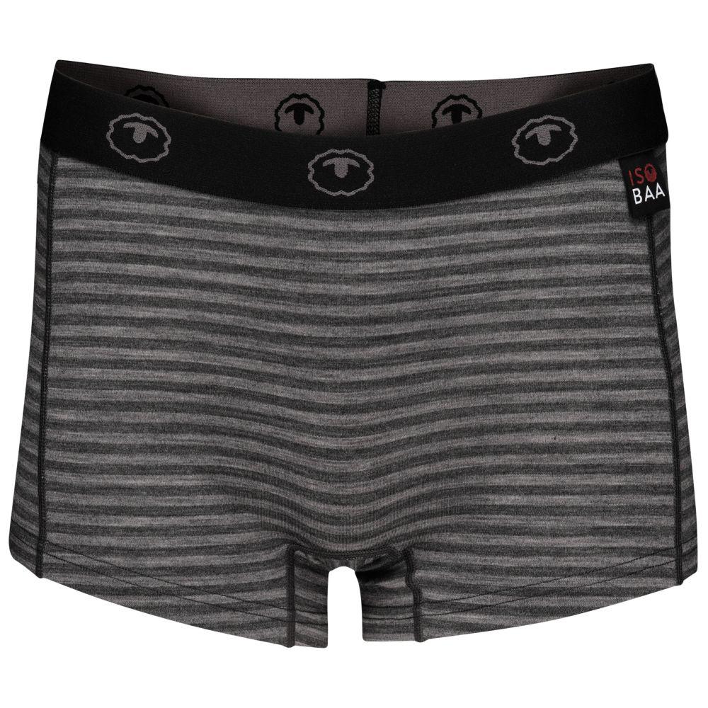 Isobaa | Womens Merino 180 Hipster Shorts (Mini Stripe Smoke/Charcoal) | Conquer any activity in comfort with Isobaa's superfine Merino hipster shorts.