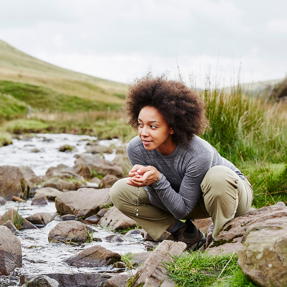 Isobaa | Womens Merino 180 Long Sleeve Crew (Charcoal) | Get outdoors with the ultimate Merino wool long-sleeve top. | Model: Savanah