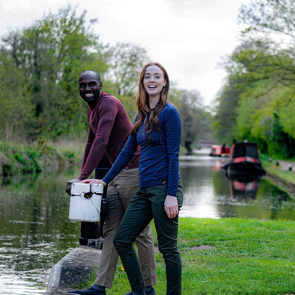 Isobaa | Womens Merino 180 Long Sleeve Crew (Mini Stripe Navy/Denim) | Get outdoors with the ultimate Merino wool long-sleeve top. | Model: Sophie