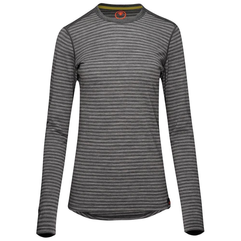 Isobaa | Womens Merino 180 Long Sleeve Crew (Mini Stripe Smoke/Charcoal) | Get outdoors with the ultimate Merino wool long-sleeve top.