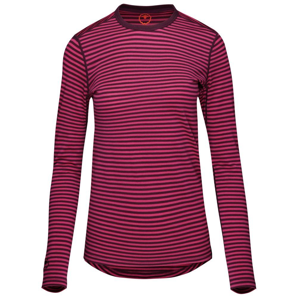 Isobaa | Womens Merino 180 Long Sleeve Crew (Mini Stripe Wine/Fuchsia) | Get outdoors with the ultimate Merino wool long-sleeve top.