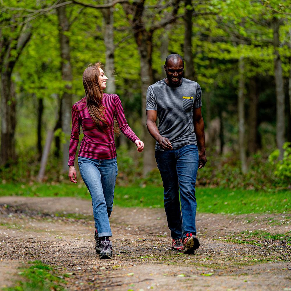 Isobaa | Womens Merino 180 Long Sleeve Crew (Mini Stripe Wine/Fuchsia) | Get outdoors with the ultimate Merino wool long-sleeve top. | Model: Sophie