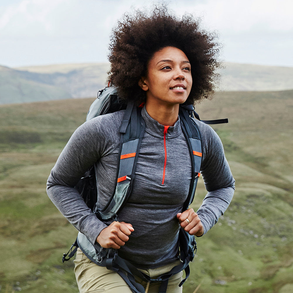Isobaa | Womens Merino 200 Long Sleeve Zip Neck (Charcoal) | Experience the best of 200gm Merino wool with this ultimate half-zip top – your go-to for challenging hikes, chilly bike commutes, post-workout layering, and unpredictable weather. | Model: Savanah