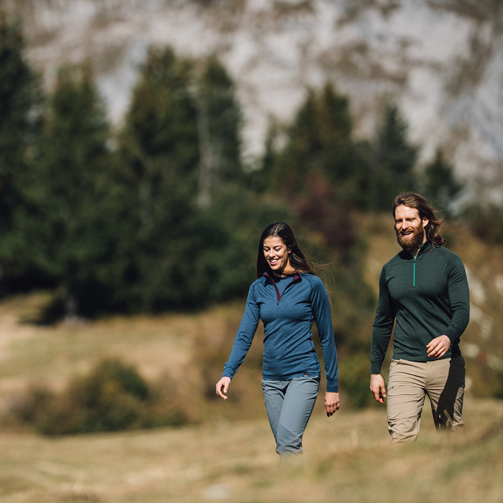 Isobaa | Womens Merino 200 Long Sleeve Zip Neck (Denim) | Experience the best of 200gm Merino wool with this ultimate half-zip top – your go-to for challenging hikes, chilly bike commutes, post-workout layering, and unpredictable weather.