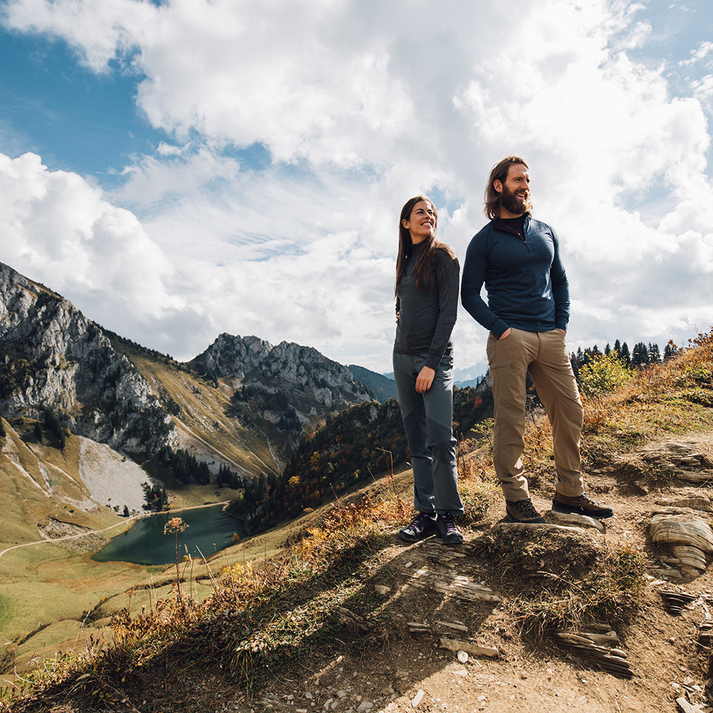 Isobaa | Womens Merino 200 Long Sleeve Zip Neck (Smoke) | Experience the best of 200gm Merino wool with this ultimate half-zip top – your go-to for challenging hikes, chilly bike commutes, post-workout layering, and unpredictable weather. | Model: Jess