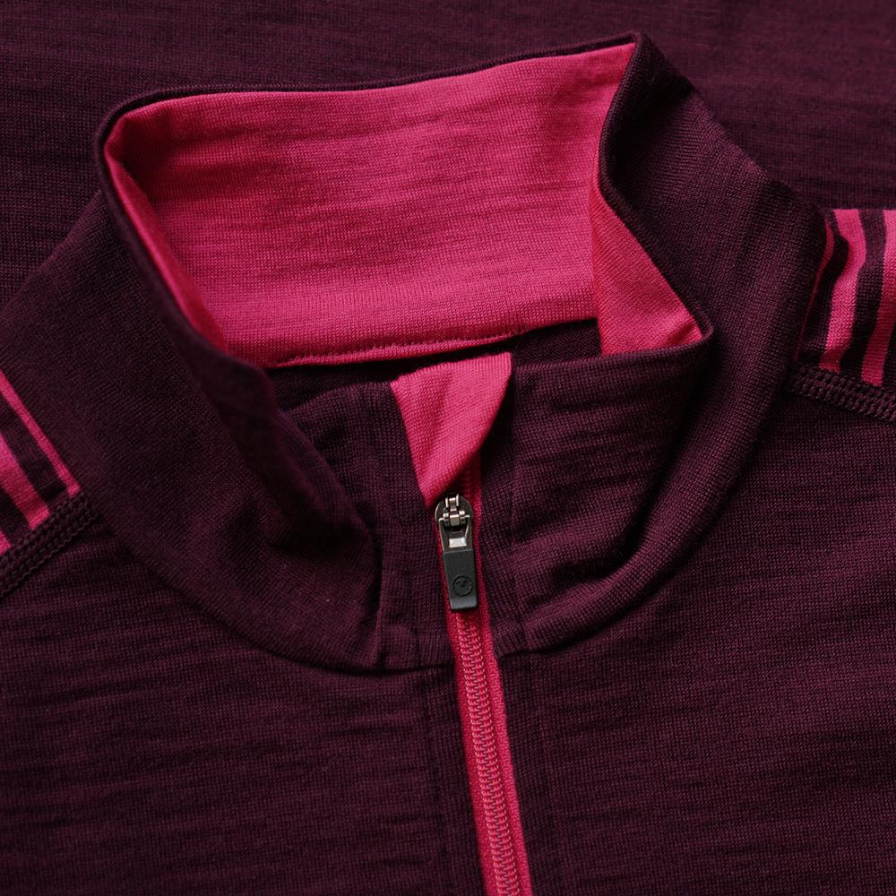 Isobaa | Womens Merino 200 Long Sleeve Zip Neck (Wine/Fuchsia) | Experience the best of 200gm Merino wool with this ultimate half-zip top – your go-to for challenging hikes, chilly bike commutes, post-workout layering, and unpredictable weather.