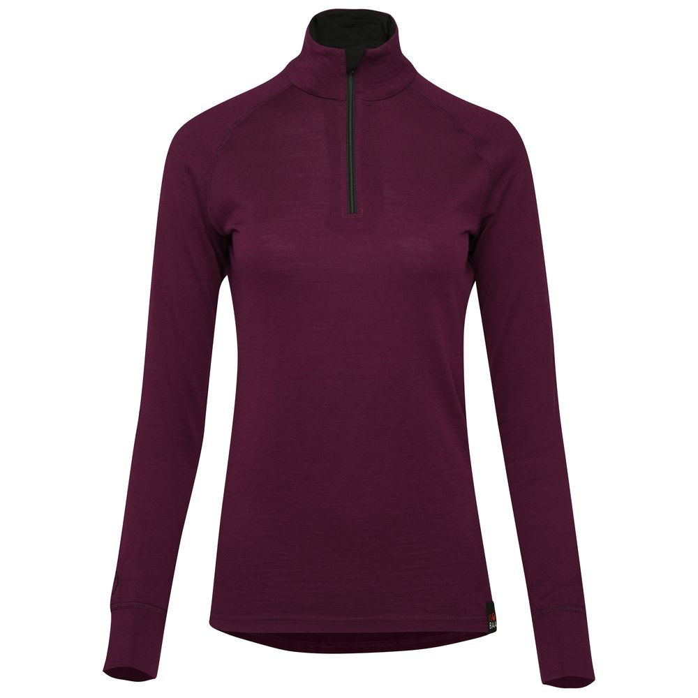 Isobaa | Womens Merino 200 Long Sleeve Zip Neck (Wine) | Experience the best of 200gm Merino wool with this ultimate half-zip top – your go-to for challenging hikes, chilly bike commutes, post-workout layering, and unpredictable weather.