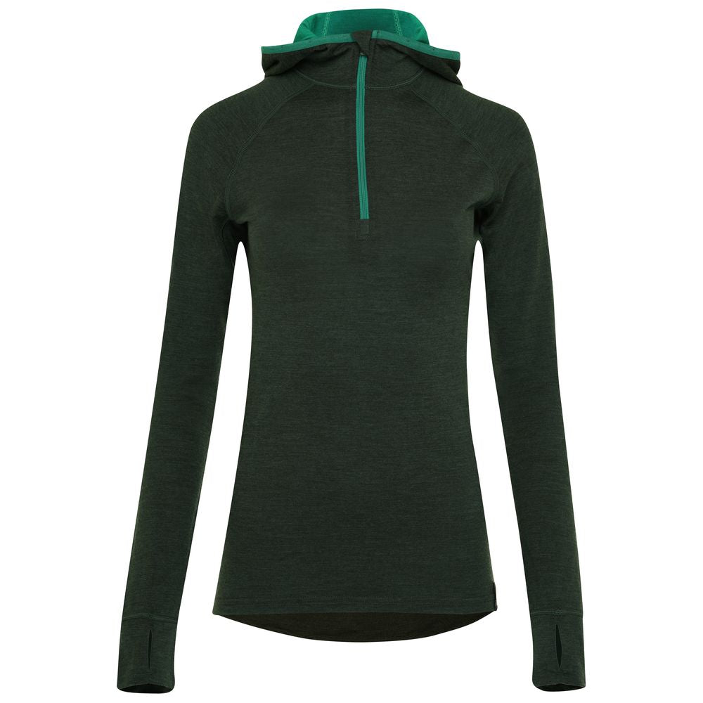 Isobaa | Womens Merino 200 Zip Neck Hoodie (Forest) | The ultimate 200gm Merino wool hoodie.