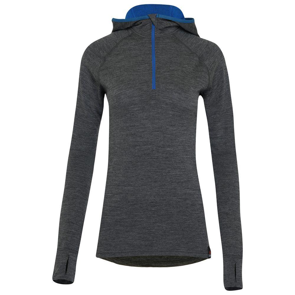 Isobaa | Womens Merino 200 Zip Neck Hoodie (Smoke) | The ultimate 200gm Merino wool hoodie.